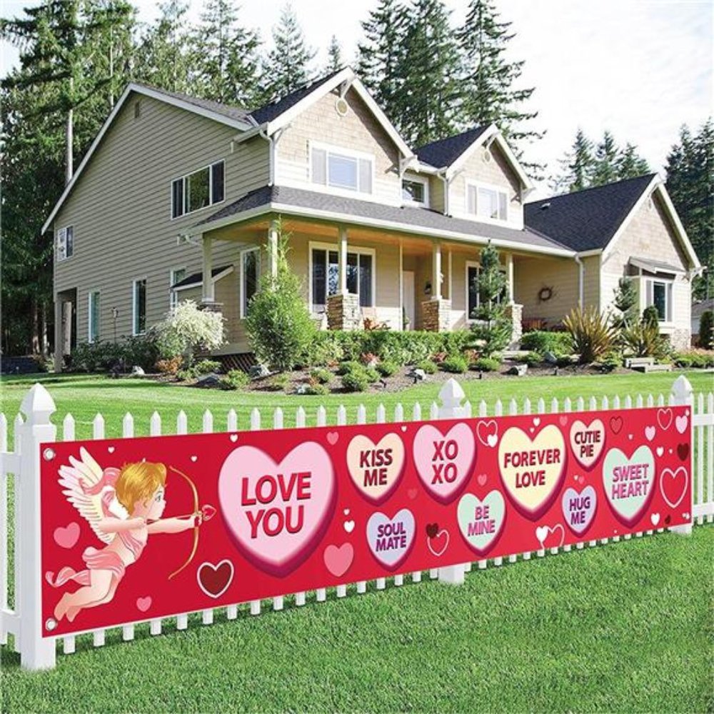 Large, Valentine Banner Conversation Heart Decor - 120x20 Inch